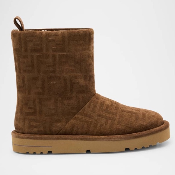 Fendi Shoes - NWOB Fendi FF Logo Shearling-Lined Suede Ankle Boots in Tobacco